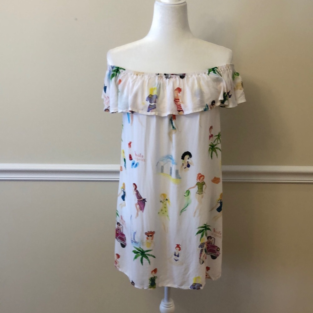 Voila St. Barth Beach Swim Cover Up Off The Shoulder Dress EUC